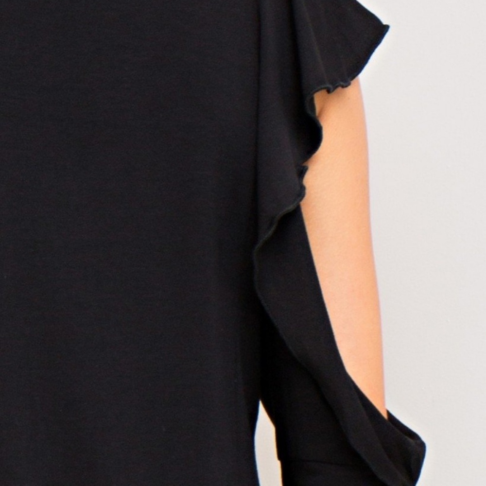 Open Shoulder Ruffle Sleeve Black Top - Picture 2 of 4